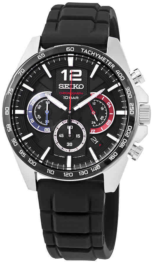 Seiko Essentials SSB347 Black multi-layered dial with Red and Blue Accents 10 ATM Water Resistant 43.9mm Men's Watch
