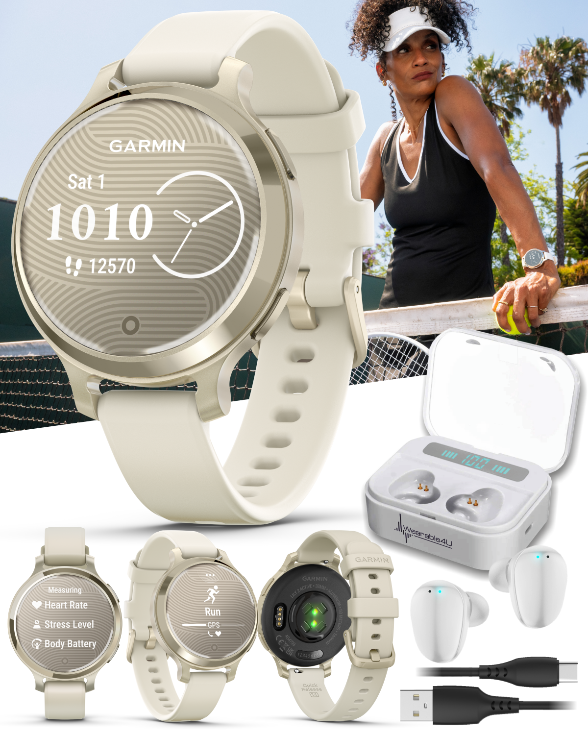 Garmin Lily 2 Active 38 mm Women Stylish GPS Smartwatch Silver & Purple Jasmine W White Earbuds, Size: 38 x 38 x 11 mm Garmin Lily 2 Active 38 mm Women Stylish GPS Smartwatch Silver & Purple Jasmine W White Earbuds, Size: 38 x 38 x 11 mm