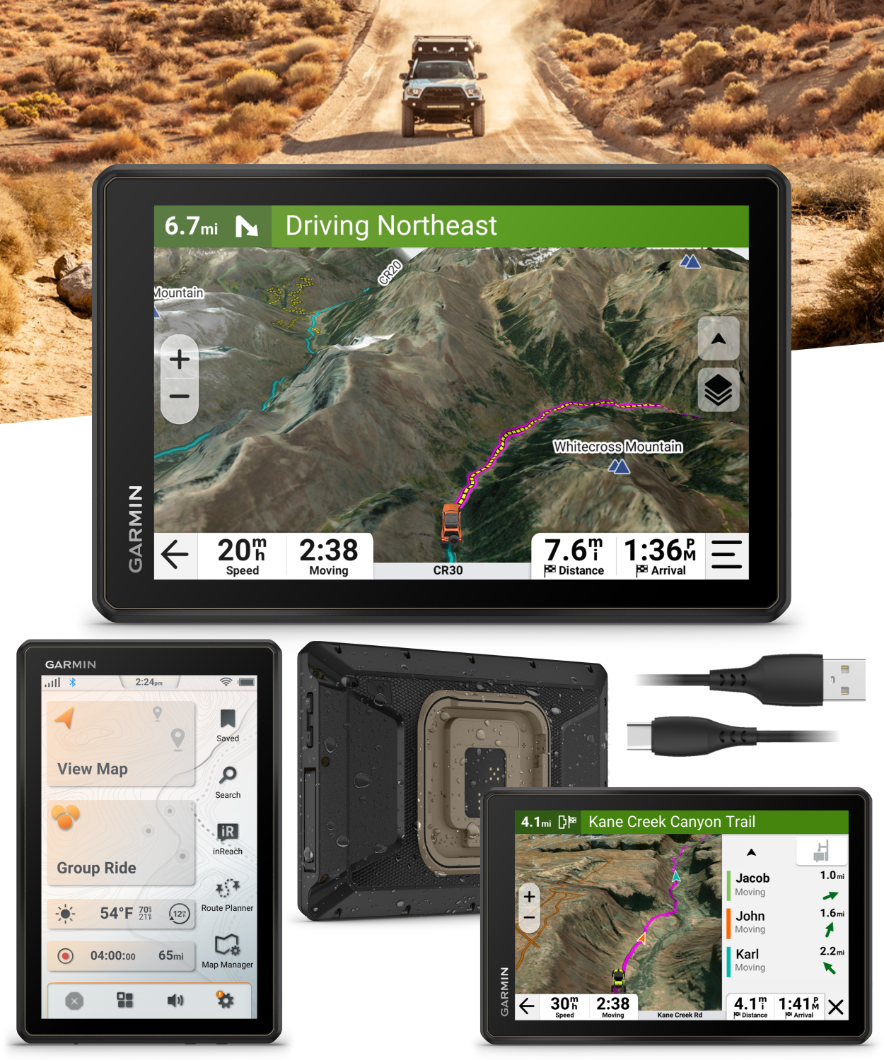 Garmin Tread 2 Overland & SxS Editions, 8" Rugged All-Terrain GPS Navigator, Topo/Satellite Maps, Group Ride & Weather with Wearable4U Power Pack Bundle