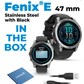 Garmin fenix E – 47 mm, AMOLED Stainless Steel with Black Silicone Band Multisport GPS Smartwatch (010-03025-02)