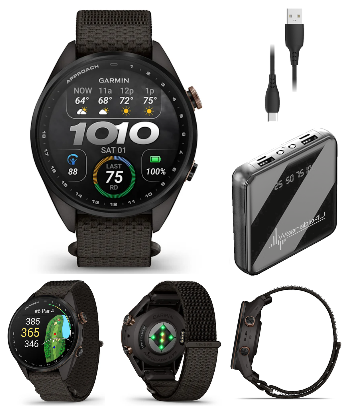 Garmin Approach S72 Golf GPS Smartwatch, AMOLED, Advanced Golf Features, Green Reading, Swing Metrics, 43,000+ CourseView Maps | Wearable4U Bundle