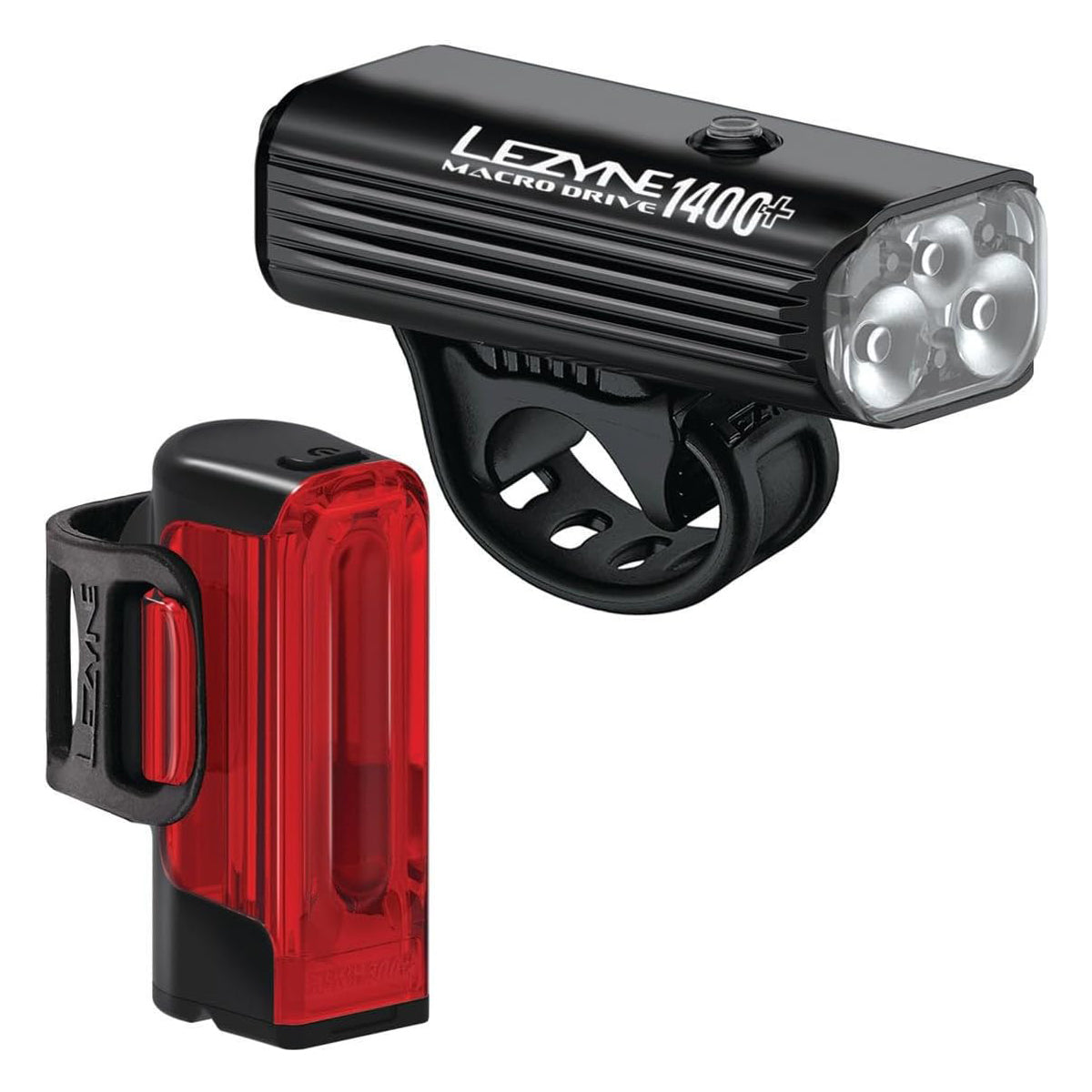 Lezyne Macro Drive 1400+ and Strip Drive Pro 400+ Bicycle Light Set, Front and Rear Pair, 1400/400 Lumen, USB-C Rechargeable