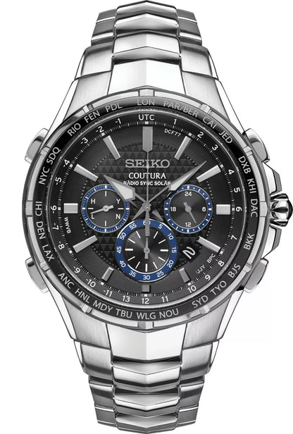 Seiko Coutura Radio Sync Solar Chronograph 44.5 mm Black Dial Men's Watch (SSG009)