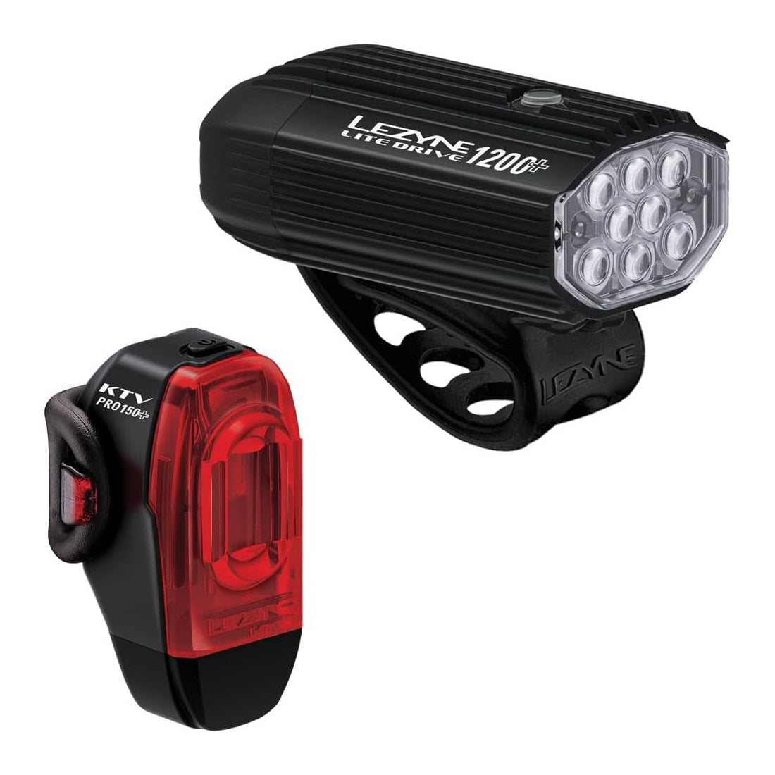 Lezyne Lite Drive 1200+ and KTV Drive Pro+ Pair Bicycle Light Set, 1200/150 Lumens, USB-C Rechargeable