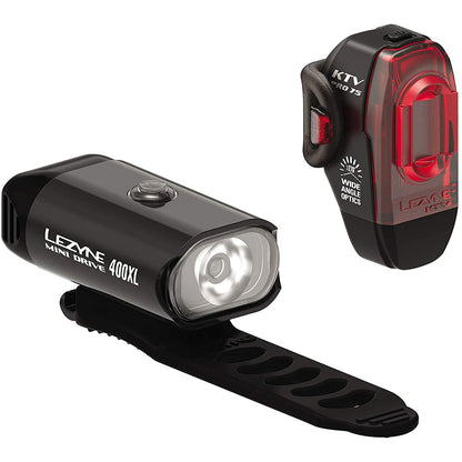 Lezyne Mini Drive 400XL / KTV PRO Bicycle Headlight & Taillight Pair, USB Rechargeable, Bike Lights, Black