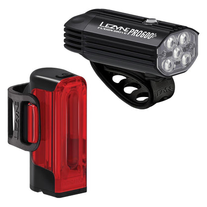 LEZYNE Fusion Drive Pro 600+ and Strip Drive 300+ Bicycle Light Set, Front and Rear Pair, 600/300 Lumen, USB-C Rechargeable