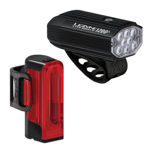 LEZYNE Lite Drive 1200+ and Strip Drive Pro 400+ Pair Bicycle Light Set, 1200/400 Lumens, USB-C Rechargeable