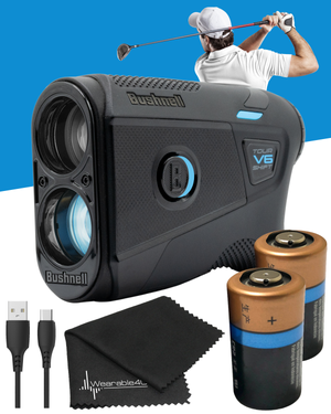Bushnell Tour V6 Shift Black Laser Golf Rangefinder with Carrying Case, Lens Cloth, CR2 Batteries | Wearable4U Bundle