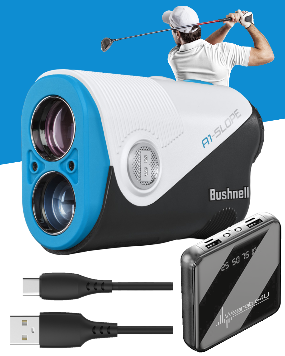 Bushnell A1-Slope Ultra-Compact Golf Laser Rangefinder with Slope Technology, 6x Magnification, Magnetic Mount, Precision Up to 1,300 Yards, Weather-Resistant Design | Wearable4U Bundle