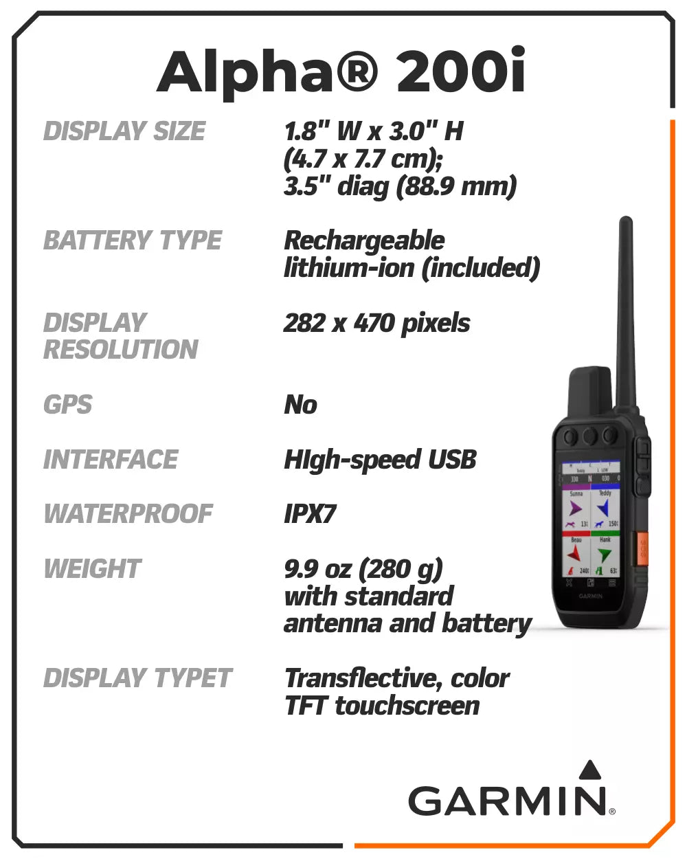Garmin Alpha 200i Dog Tracking and Training Handheld System (010-02230