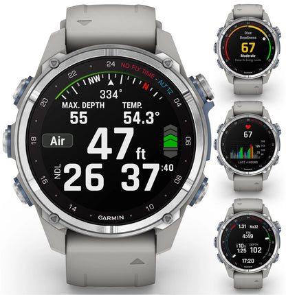 Garmin Descent Mk3 – 43 mm Stainless Steel with Fog Gray Silicone Band Watch-Style Dive Computer (010-02753-03)