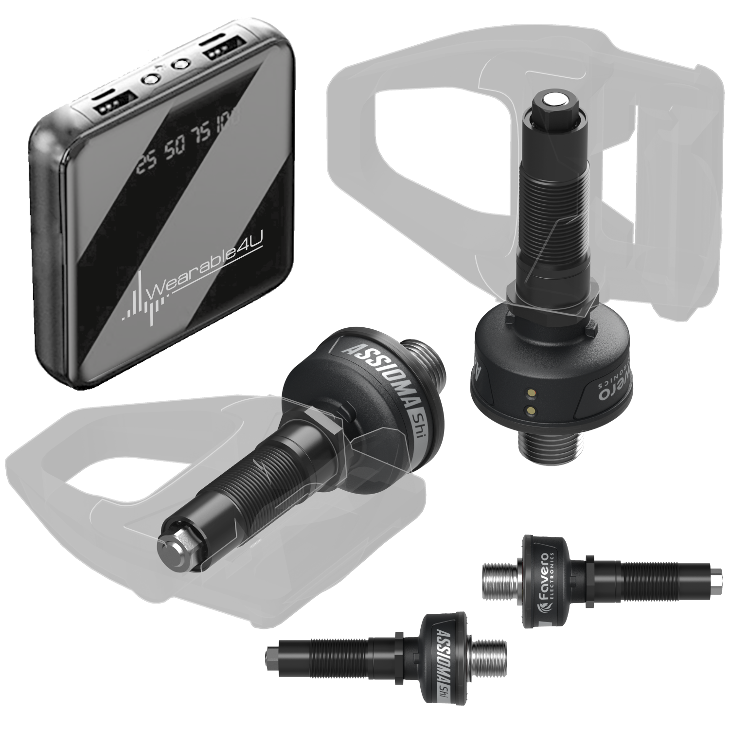 Favero Assioma Duo-Shi Power meter with sensors on both sides compatible with Shimano pedal bodies (772-02-S) with Wearable4U Power Bank Bundle