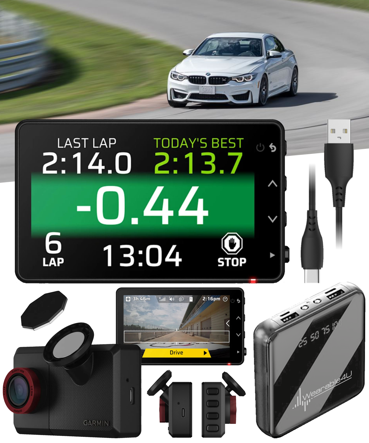 Garmin Catalyst 2 Racetrack Driving Performance Optimizer, On-Track Coaching, Leaderboards, Motorsports (010-03924-00_W4U) w/ Wearable4U PowerBank Bundle