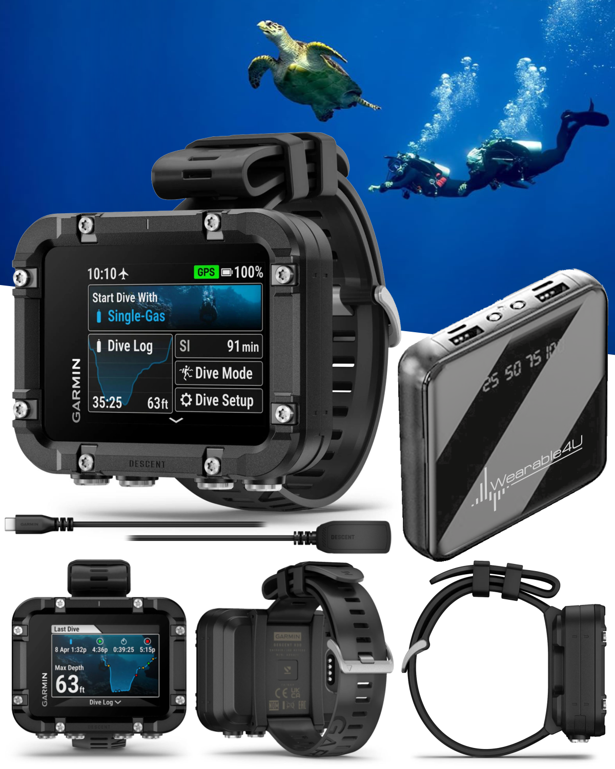 Garmin Descent X30, Rugged Dive Computer, Surface GPS, Button Controls, Up to 30 Hours of Battery Life, Vibrant 2.4-inch Color Display (010-03892-00) w/ Wearable4U Bundle