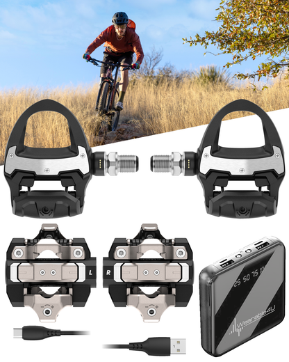 Garmin Rally RS110 / RS210 Single-Sensing or Dual-Sensing Power Meter Pedals for Road (SPD-SL) & Off-Road (SPD), Cycling Dynamics w/ Wearable4U Bundle