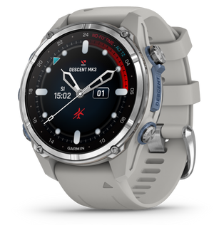 Garmin Descent Mk3 – 43 mm Stainless Steel with Fog Gray Silicone Band Watch-Style Dive Computer (010-02753-03)