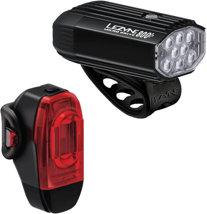 LEZYNE Micro Drive 800+ and KTV Drive+ Bicycle Light Set, Front and Rear Pair, 800/40 Lumen, USB-C Rechargeable