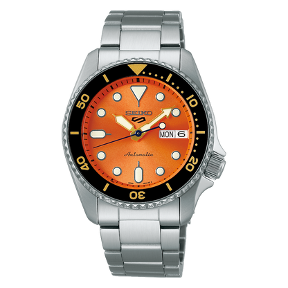 Seiko 5 Sports SRPK35 Automatic 10 ATM Water Resistant 38mm Vibrant orange sunray dial Men's Watch