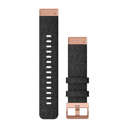 Garmin QuickFit 20 Watch Bands Heathered Black Nylon with Rose Gold Hardware