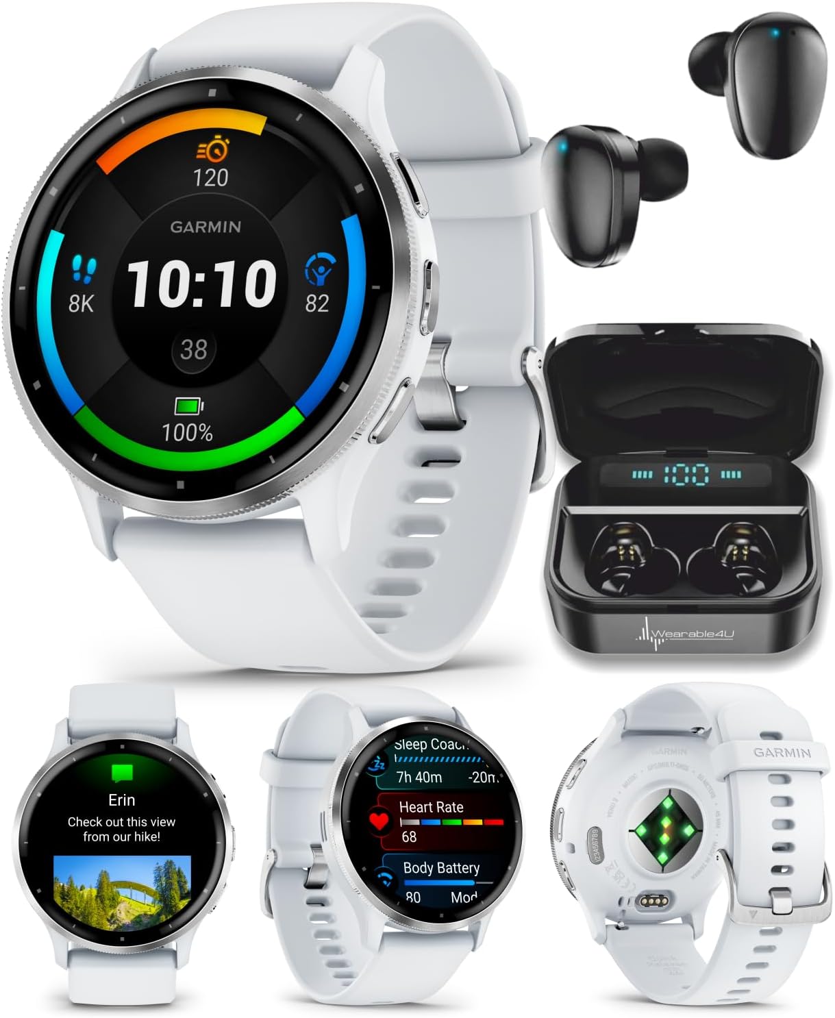 garmin gear 3 Garmin Venu 3 GPS Smartwatch Unisex AMOLED Display 45 mm Watch Whitestone / Smartwatch + White EarBuds