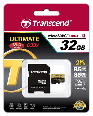 Transcend 32 GB microSDHC Class 10/UHS-I (U3) 95 MB/s Read 85 MB/s Write 633x Memory Speed (TS32GUSDU3)