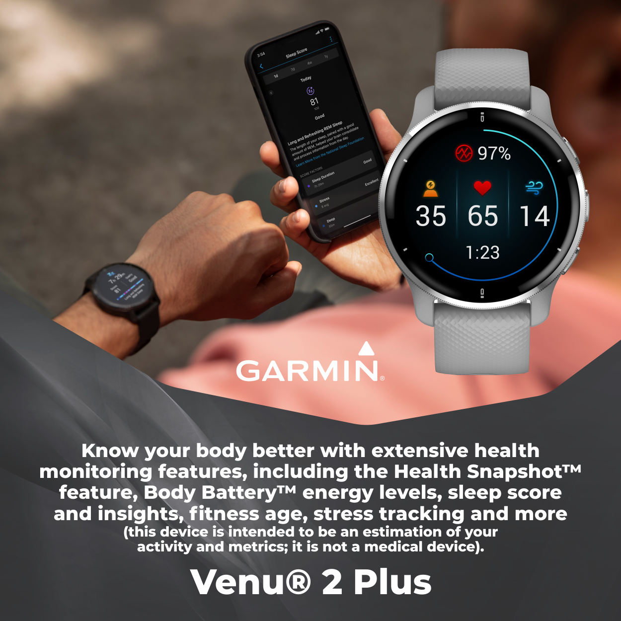 Garmin Venu 2 Plus GPS Multisport Smartwatch, Cream Gold Bezel with Ivory  Case 