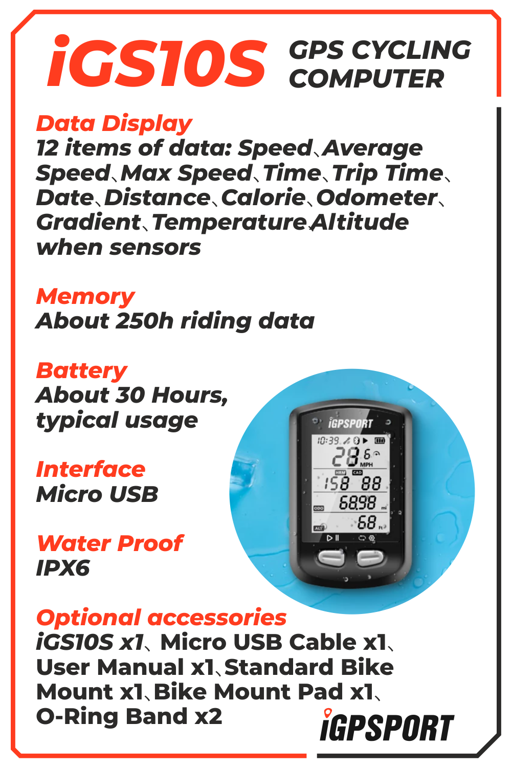 iGPSPORT iGS10S GPS Cycling Computer (IGS10S)