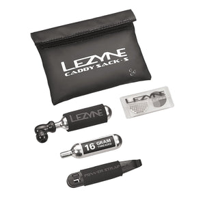 LEZYNE Bicycle Caddy Kit - Includes Durable Reusable Pouch, Twin Speed C02 Inflator, Two Threaded 16g C02 Cartridges, Power Tire Levers (1-C2-CADDYKIT-V1S04)